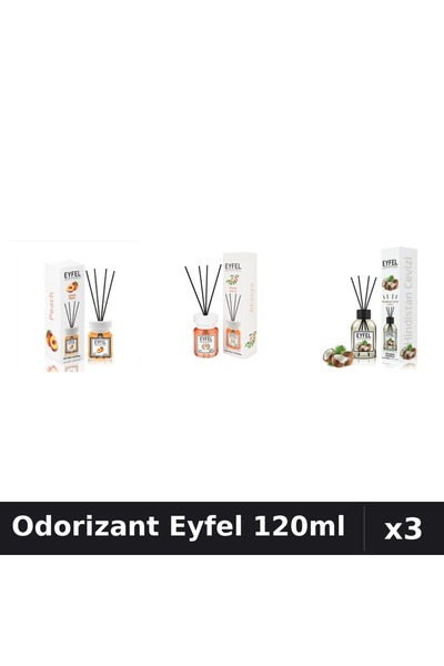Eyfel Set 3 Odorizante Camera cu Betisoare 120ml - Piersica, Acacia, Nuca Cocos