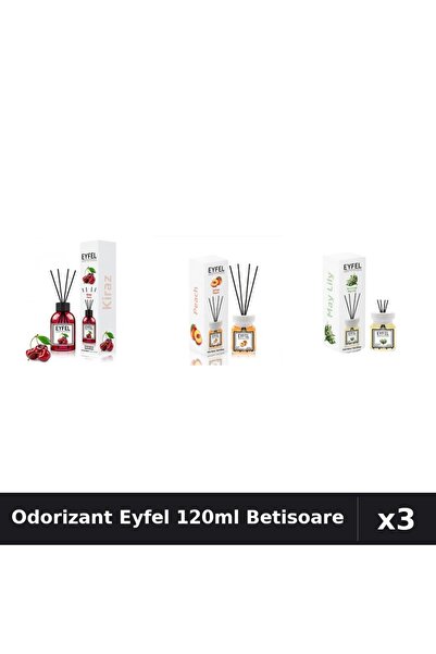 Eyfel Set 3 Odorizante Camera cu Betisoare 120ml - Cirese, Piersica, Lacramioare