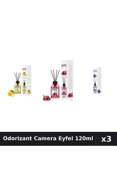 Eyfel Set 3 Odorizant Camera cu Betisoare 120ml - Lamaie, Fructe Padure, Zambile