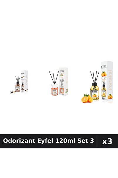 Eyfel Set 3 Odorizante Camera cu Betisoare - Vanilie, Acacia, Portocala 120ml