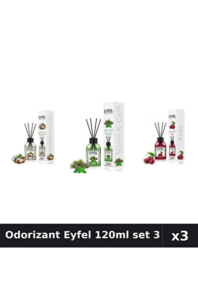 Eyfel Set 3 Odorizant Camera cu Betisoare 120ml - Cocos, Pin Menta, Cirese