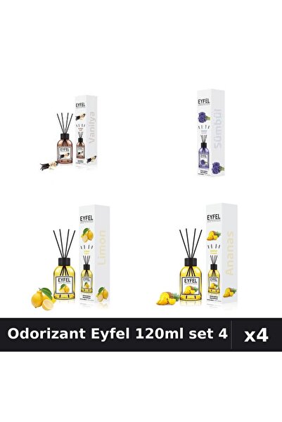 Eyfel Set 4 Odorizant Camera cu Betisoare 120ml - Vanilie, Zambile, Lamaie, A...