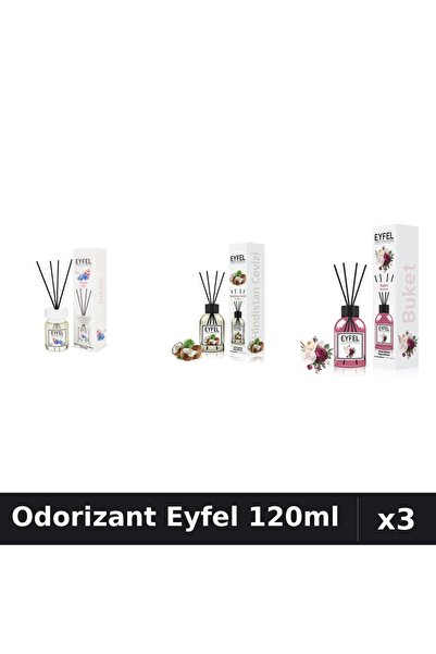 Eyfel Set 3 Odorizante Camera cu Betisoare 120ml - Orhidee, Nuca Cocos, Bouquet
