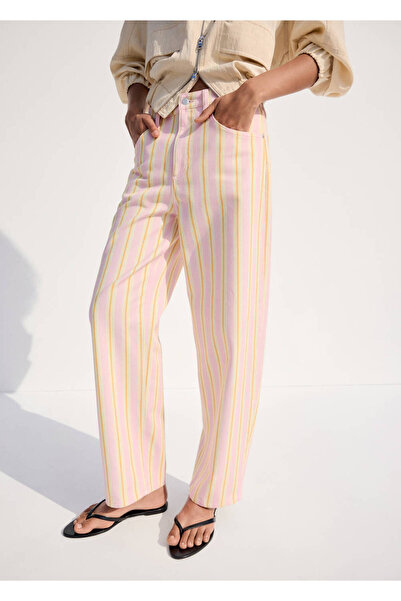 MANGO Woman Çizgili balon jean pantolon