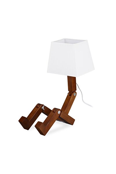 Ayawaska Lampa de masa robot, cu membre mobile, din lemn, abajur din material...