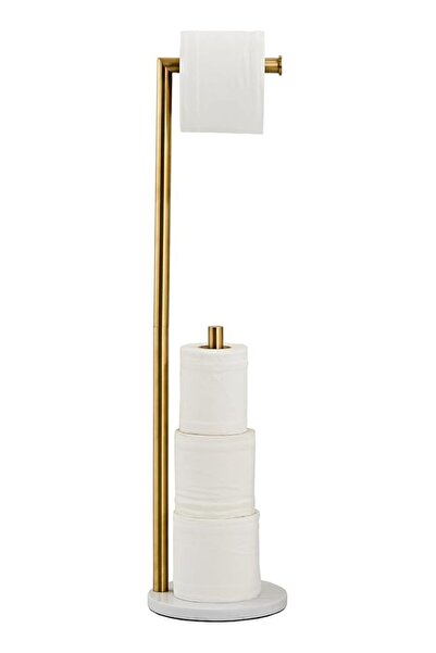 The Bros Marble Toilet Paper Holder Stand - Brushed Gold, Freestanding with S...