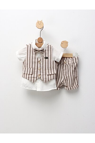 MiniKids Set elegant 4 piese din in crem-maro