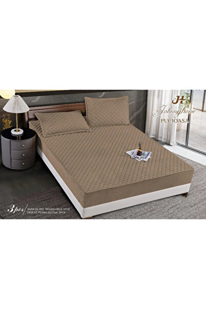 Pucioasa Topper type cover with elastic from velvet 180x200, quilted light br...