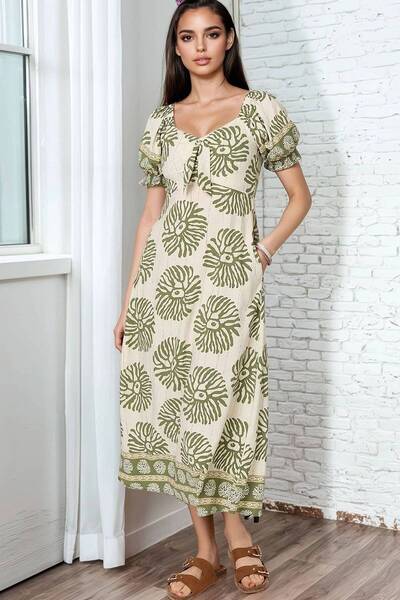 ROHBOUTIQUE Rochie midi confortabilă, imprimată, crem, cu buzunare