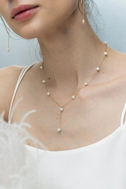 Lisa&Co. Organic Silver Drip Drop Chain Yellow gold plated silver / Freshwate...