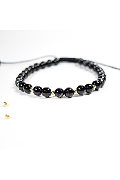BLACK SWAN Bijoux Bratara pietre semipretioase agat si bile din aur 2.5 mm 14K