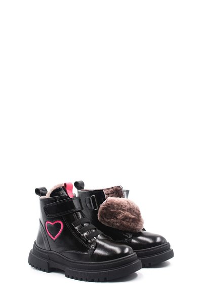 MirgeShoes Siyah Unisex Çocuk Rugan Bot İçi Kürklü Dışı Hakiki Deri MRG012871...