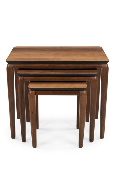 CG HOME Zigon Sehpa, 3'lü Yan Sehpa, Bohem Sehpa, %100 Doğal Ahşap, Salon Sehpa
