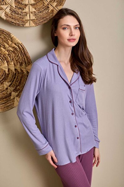 Lohussa New Season Women's Lilac Front-Buttoned Special Design Maternity Paja...