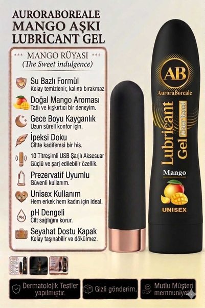 AuroraBoreale Premium 125 ML Mangolu Kayganlaştırıcı Jel USB Şarjlı 10 Titreş...