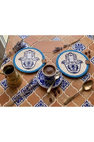 Be Cat Handmade Set of 2 Coasters with Fatma Ana's Hand Theme – Decorative Co...