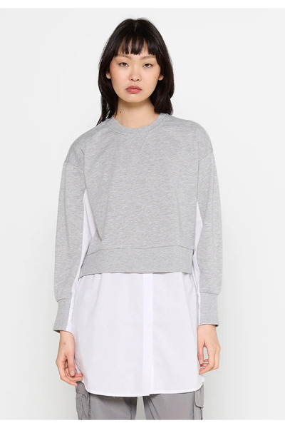 PIECES Women's Casual 2-in-1 Blouse PCAnabel - Grey/White, Size M
