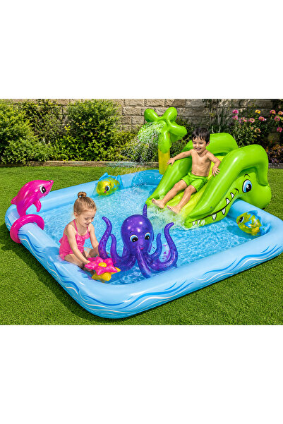 Generic Children's Pool and Games with Slide and Marine Shapes 239cm Length 2...