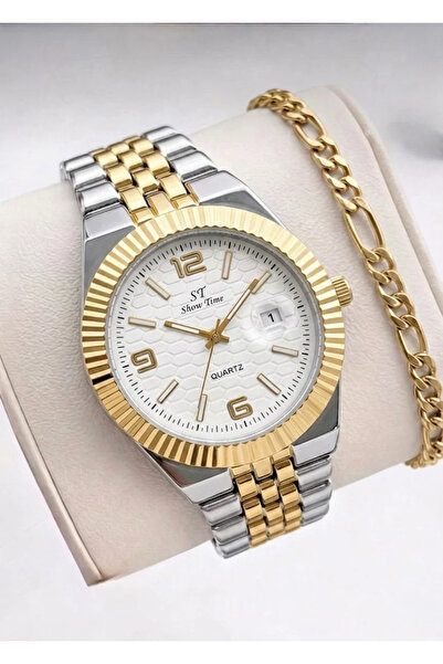 Feronnucci Men's Calendar Gold Wristwatch – Luxury Men's Watch with Steel Ban...