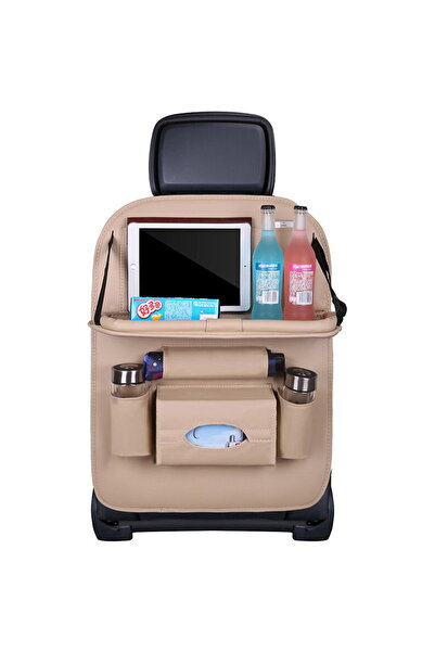 Hurtel Car organizer for the seat foldable shelf mini car table beige