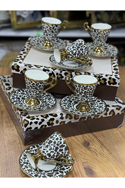 KRD Home Leopar Desenli 6 Kişilik Türk Kahvesi Fincanı(b)