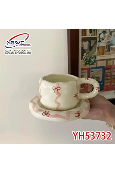 KAZU طقم كوب وصحن سراميك شريط الفيونكة – تصميم Chunky عصري