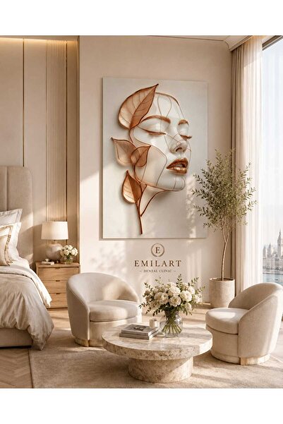EMİLART Altın Yapraklı Soyut Kadın Tablosu - Premium İç Mekan Dekarasyonu