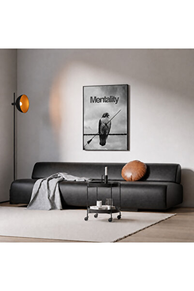 Ghaith Store لوحة جدارية Mentality الفاخرة – تصميم الصقر والقوة بالأسود والأب...