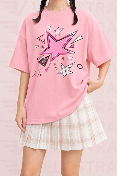 Velostra Women's Retro Star Printed Oversize Crew Neck Cotton Casual Combed C...