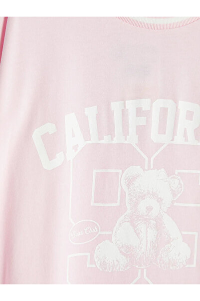 LC Waikiki Pink Crew Neck Printed Girl's T-Shirt