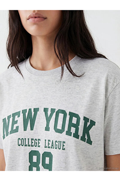 LC Waikiki Gray New York Printed Women's T-Shirt
