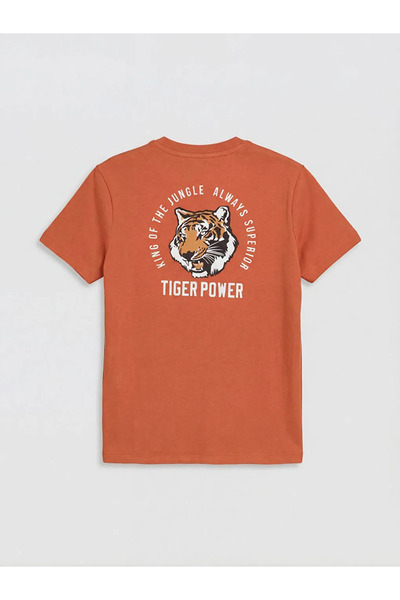 LC Waikiki Orange Crew Neck Printed Boy's T-Shirt
