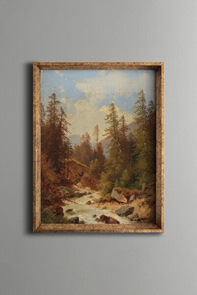 epiqart Forest Stream Landscape - Vintage Patterned Frame - Slim Model