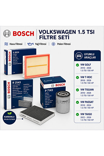 Bosch Filtre Seti | Volkswagen 1.5 TSI Golf Passat Tiguan T-Roc Taigo