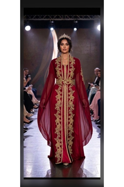 MODA فستان سهرة نسائي تقليدي بحزام للزفاف من قطعتين