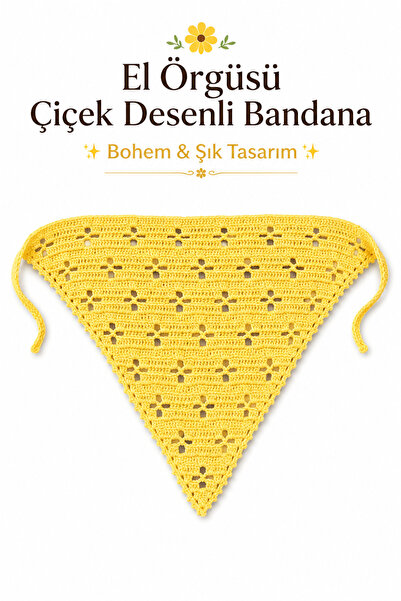 NEHOLİA Hand Knitted Floral Patterned Bandana Women's Hair Band Bohemian Styl...