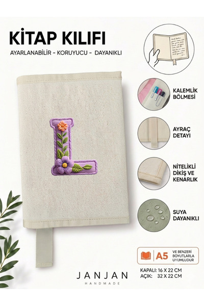 JANJAN DOĞAL KUMAŞ Kitap Kılıf,Yıkanabilir Kitap Kılıfı,Kitap Koruyucu,32x22 ...