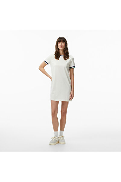 Calvin Klein Monogram Stripe Trim Mini Kadın Beyaz Elbise
