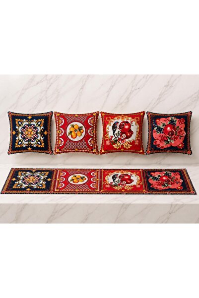 R-EYLA Rubina Pomegranate Patterned Decorative Throw Pillow Cover Set 45X45 c...