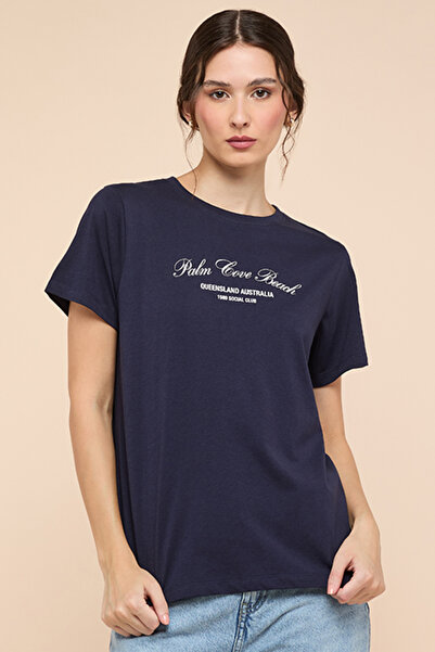 R&B Typography Print T-Shirt with Crew Neck and Short Sleeves