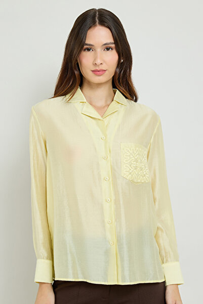 R&B Embroidered Shirt with Lapel Collar and Long Sleeves