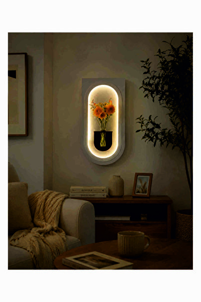 dedeler dekor AHŞAP PİLLİ LEDLİ MODERN TARZ SALON DUVAR MODERN ÇİÇEKLİK 80x40 CM