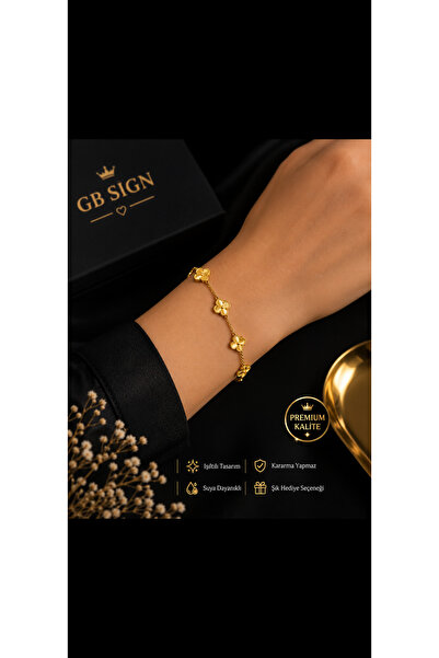 GB Sign GOLD ORTA BOY YONCA MOTİFLİ ÇELİK ŞANS BİLEKLİĞİ