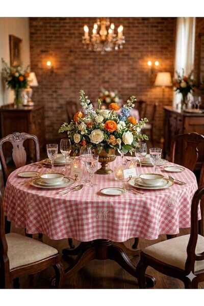 Angels' Collection Round Gingham Tablecloth