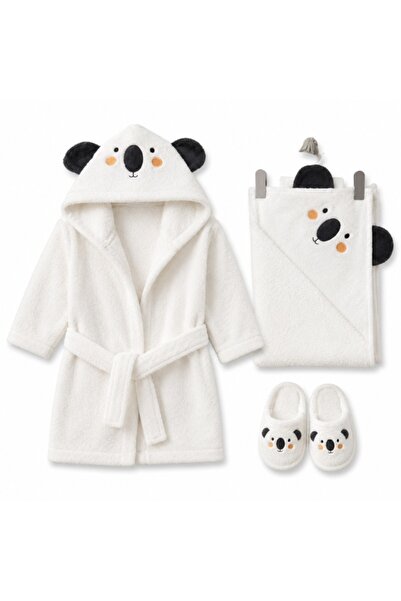 Superbaby Set Premium 0-2 ani, halat, prosop cu capison si papucei, Koala