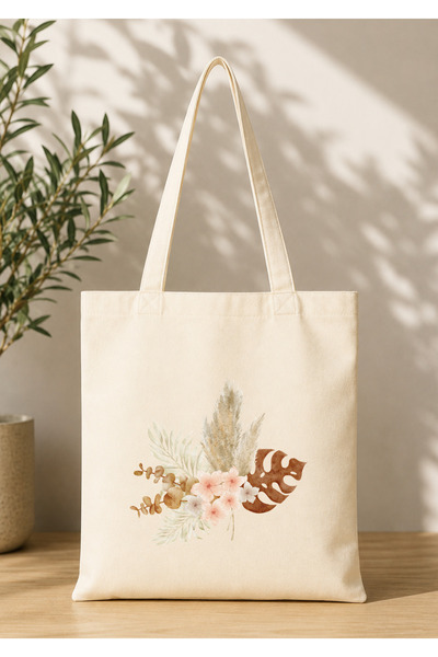 Eylül Design Vintage Boho Patterned Printed Raw Fabric Bag Organic Tote Bag