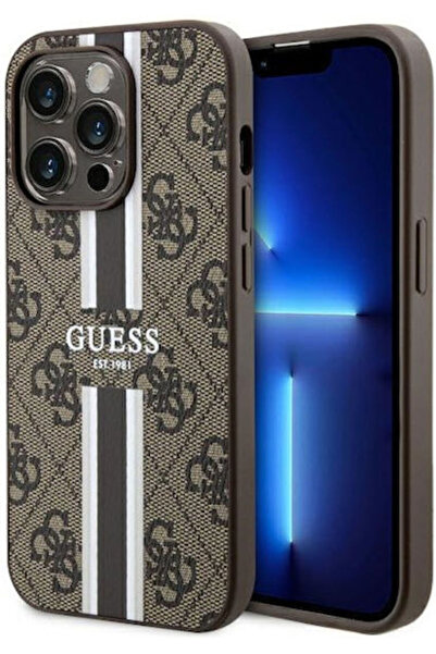 Guess Εκτυπωμένες Ρίγες Πίσω Θήκη MagSafe Πλαστική Καφέ (iPhone 14 Pro) Κωδικ...