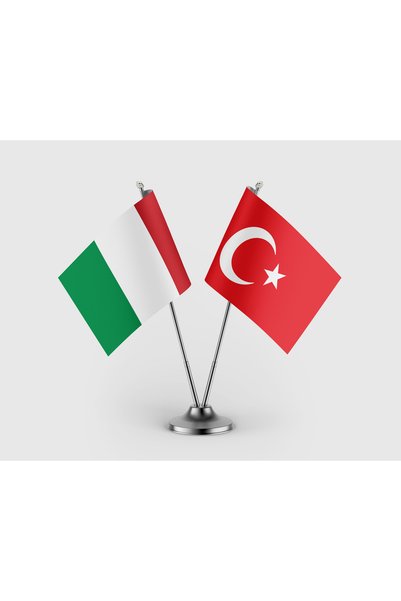 puntodizayn İtalya Bayrağı ve Türk Bayrağı İkili Saten Masa Bayrağı Takımı