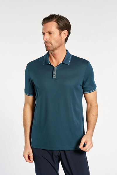 bilcee Men's Petrol Zippered Polo Collar Training T-Shirt 4910