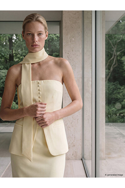 LC Waikiki بلوزة صفراء بدون أكتاف مع تفاصيل وشاح عند الرقبة